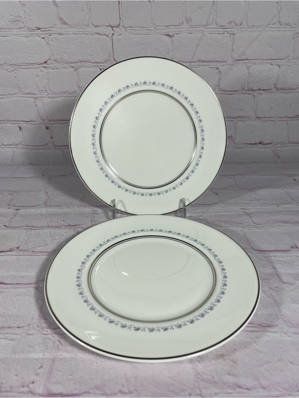 Vintage Royal Doulton Tiara Salad Plates Platinum Trim Green Backstamp England
